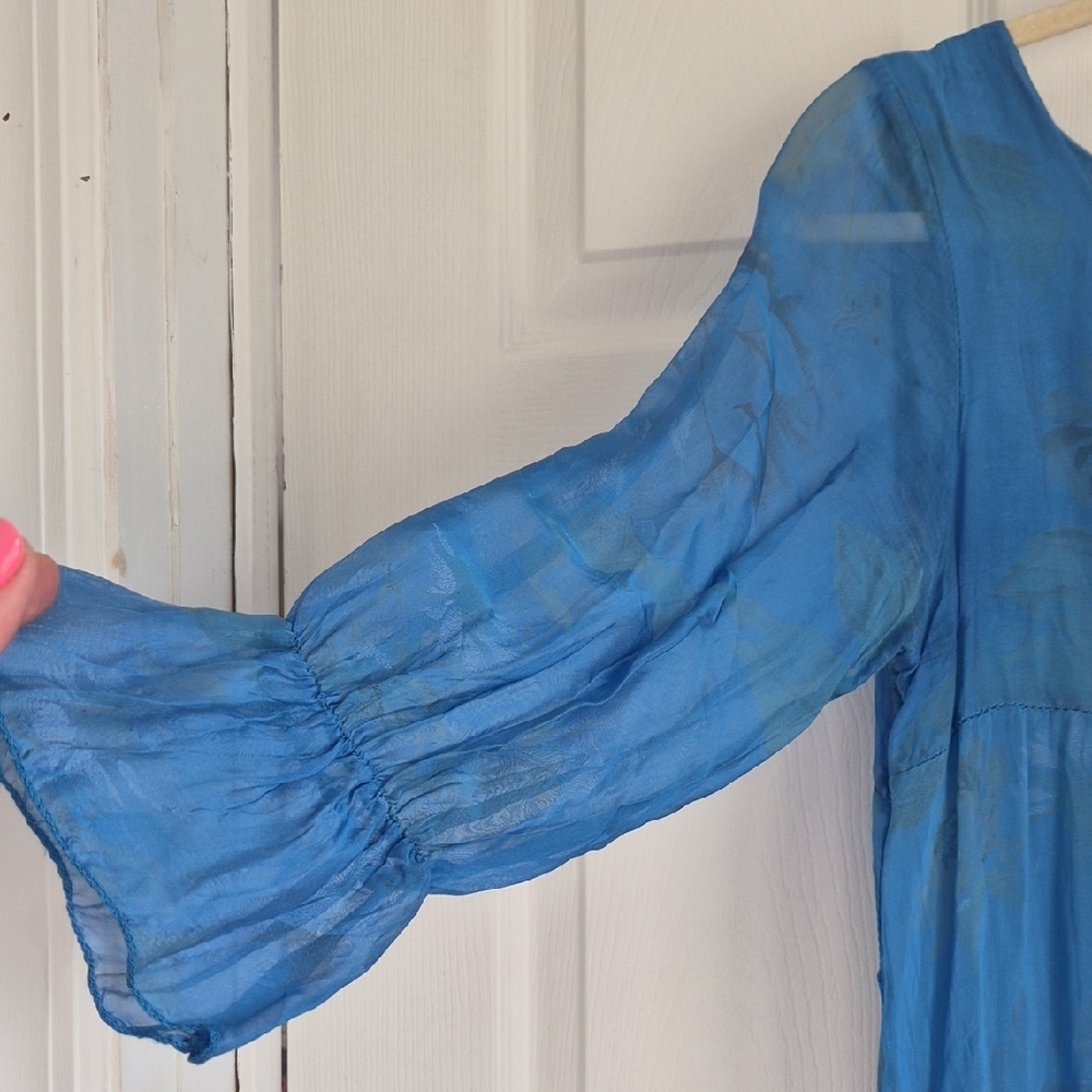 GUISY Blue Sheer Maxi Dress - Lightweight Layered Women's Dress - Picture 8 of 14